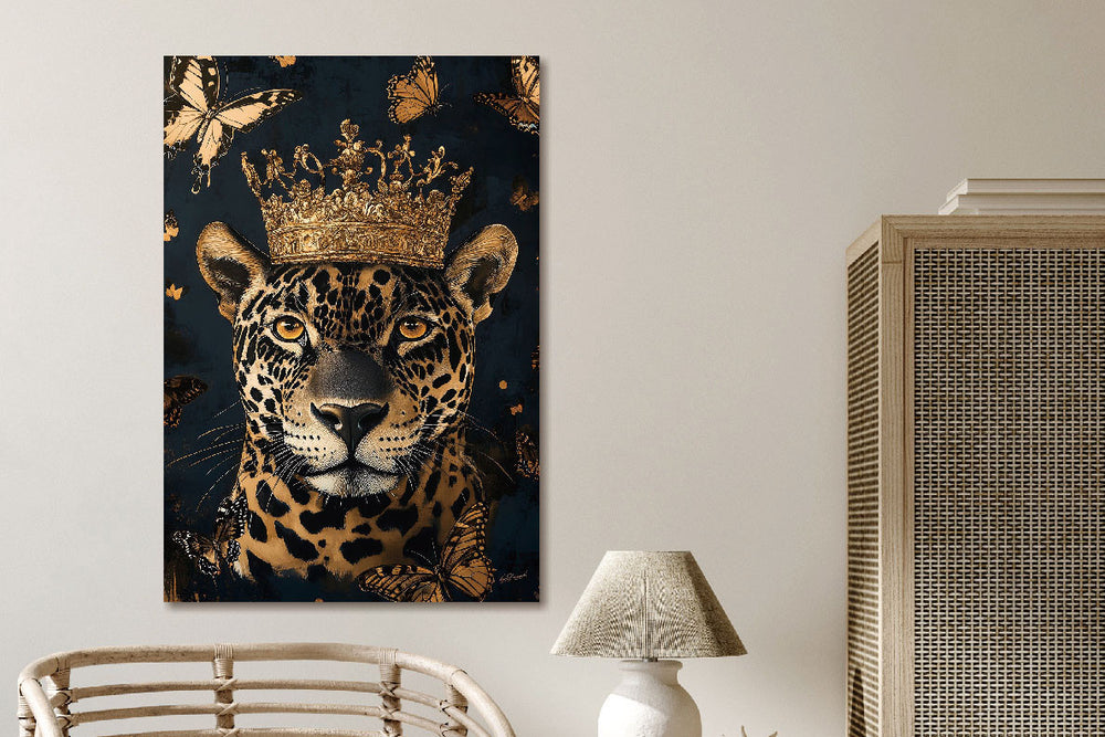 Glasschilderij  Panter met kroon 160x110 cm (Magazijn sale)