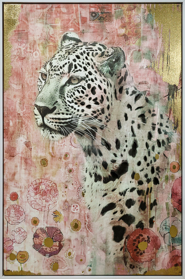 Canvas schilderij Handgeschilderd met lijst  'Panter' 80x120 cm