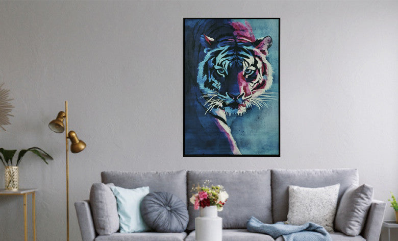 Canvas schilderij Fluweel geprint met lijst  'Tijger' 83x123 cm (Magazijn sale)