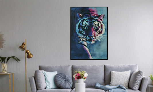 Canvas schilderij Fluweel geprint met lijst  'Tijger' 83x123 cm (Magazijn sale)