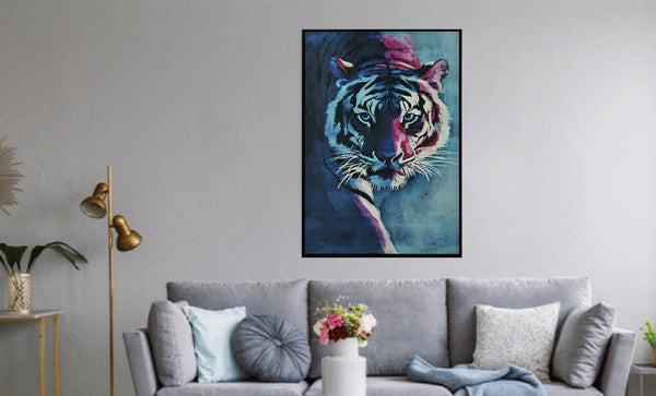Canvas schilderij Fluweel geprint met lijst  'Tijger' 83x123 cm