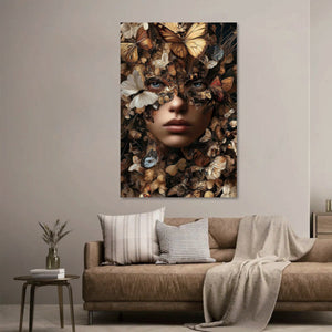 Glasschilderij  Vrouw in gouden vlinders 80x120 cm