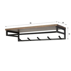 Kapstok Custom roede en hoedenplank 5 haken / Massief acacia bruin