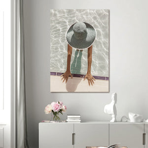 Glasschilderij vrouw in het zwembad uniek 3D relief 80x120cm