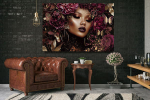 Glasschilderij  Gouden vrouw met bloemen 2 120x80 cm