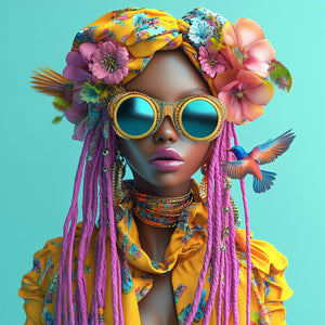 Glasschilderij  Vrouw met roze haren 80x80 cm