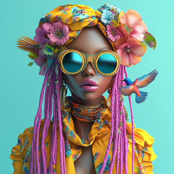 Glasschilderij  Vrouw met roze haren 80x80 cm