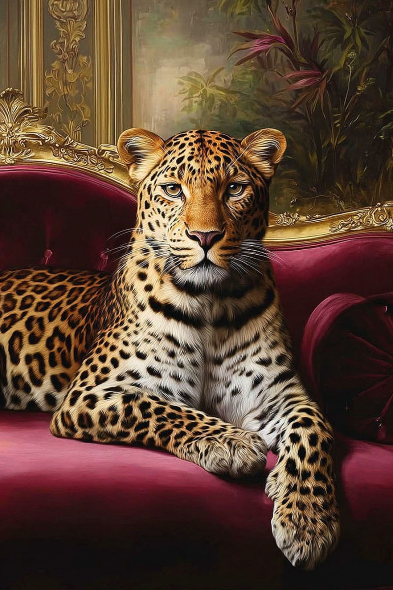 Glasschilderij Panter op chique bank 80x120 cm