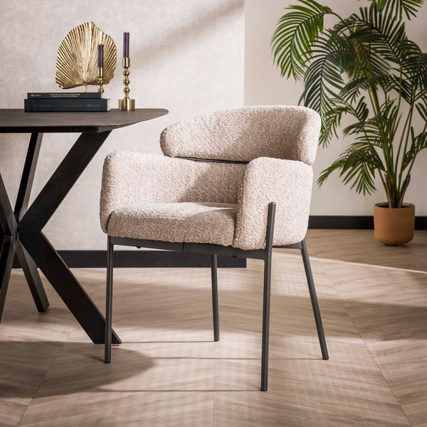 Armstoel Curva ronde rug - Bouclé zand