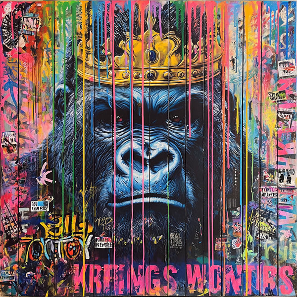 Glasschilderij  Kleurrijke gorilla 80x80cm