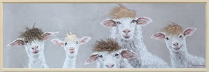 Aaibaar canvas schilderij met lijst & imitatie bont Schapen 120x40 cm
