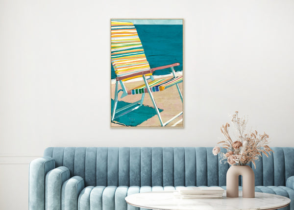 Canvas schilderij Handgeschilderd met lijst  'Strandstoel' 80x120 cm