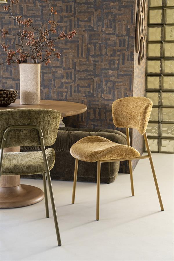 Eetkamerstoel Dare By-Boo zonder armleuning - Stof drift mosterd + mosterd kleur poten