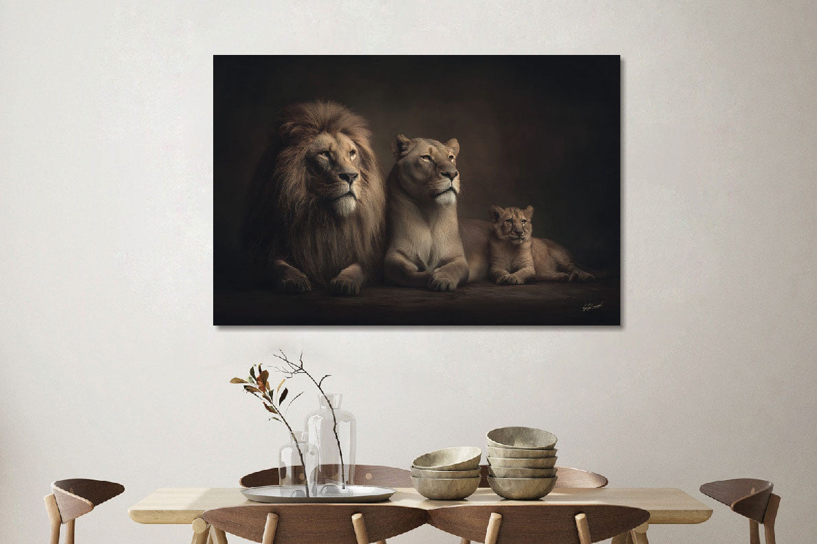 Glasschilderij Liggende leeuwenfamilie 120x80 cm van Ter Halle, foto 2
