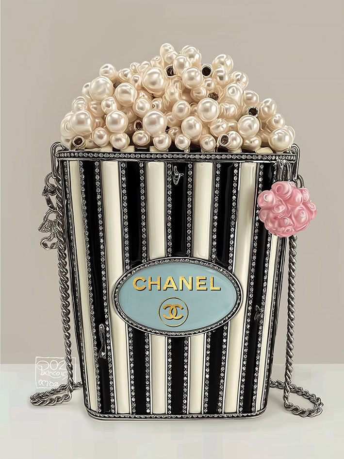 Glasschilderij met goudfolie Popcorn zwart/wit 60x80 cm