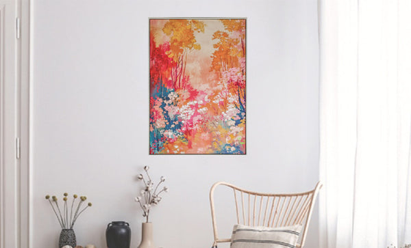 Canvas schilderij Handgeschilderd met lijst   'Rood bos' 80x120 cm