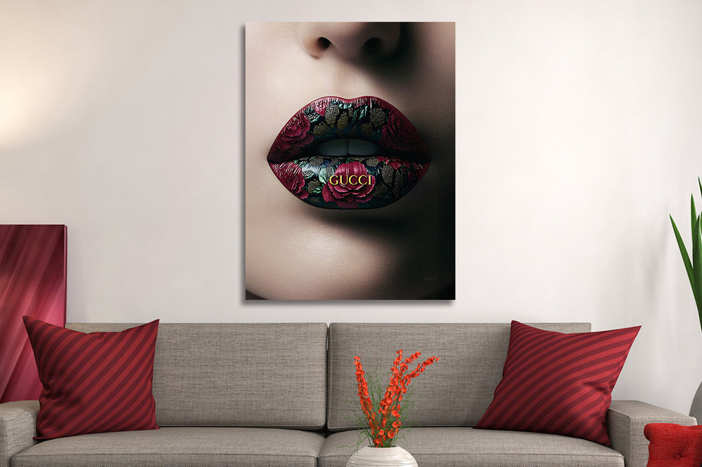 Glasschilderij Donkere lippen  60x80 cm (Magazijn sale)