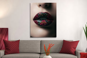 Glasschilderij Donkere lippen  60x80 cm (Magazijn sale)