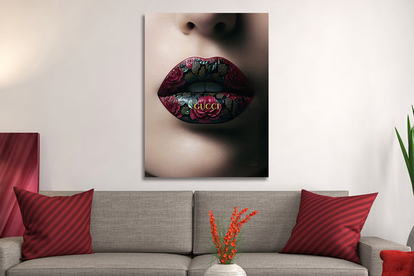 Glasschilderij Donkere lippen  60x80 cm (Magazijn sale)
