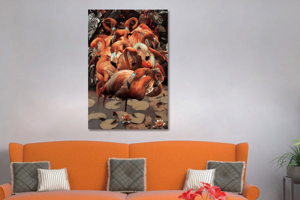 Glasschilderij  Flamingo's 120x80 cm