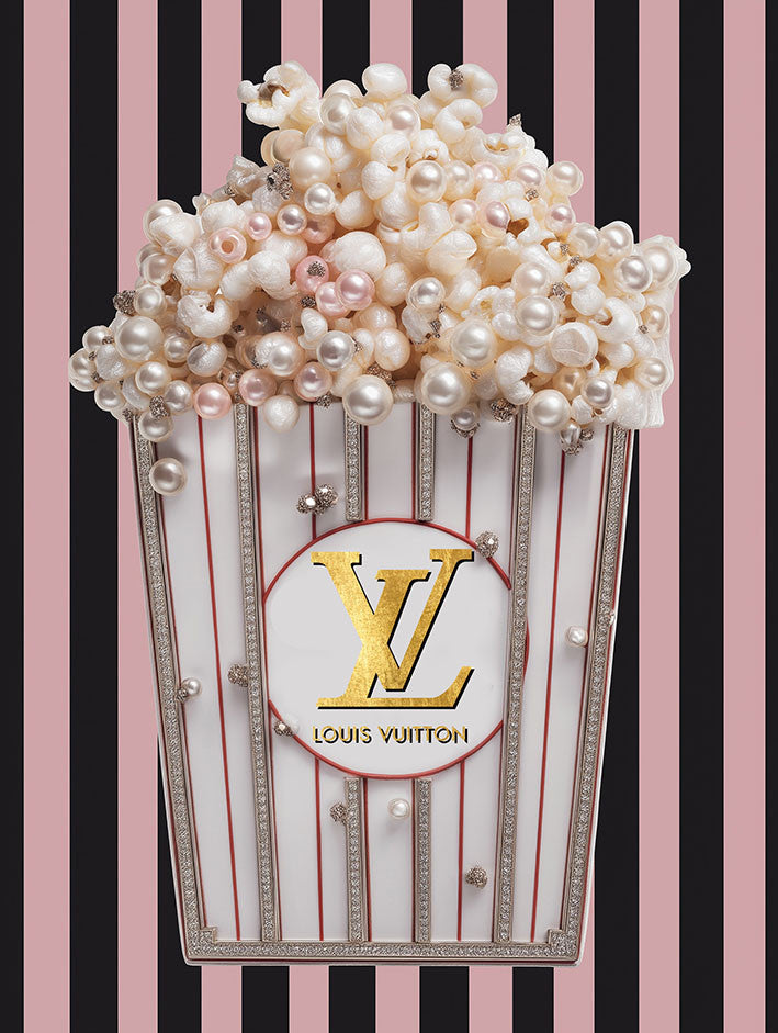 Glasschilderij met goudfoliefashion Popcorn roze/zwart 60x80 cm