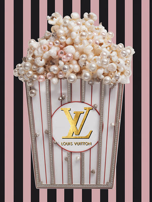 Glasschilderij met goudfoliefashion Popcorn roze/zwart 60x80 cm