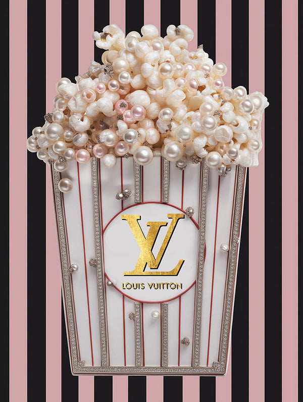 Glasschilderij met goudfoliefashion Popcorn roze/zwart 60x80 cm