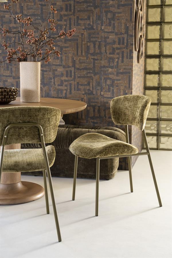 Eetkamerstoel Dare By-Boo zonder armleuning - Stof drift groen + groene poten