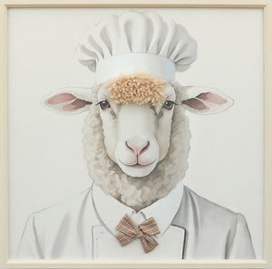Aaibaar canvas schilderij met lijst & imitatie bont Chef schaap 60x60 cm