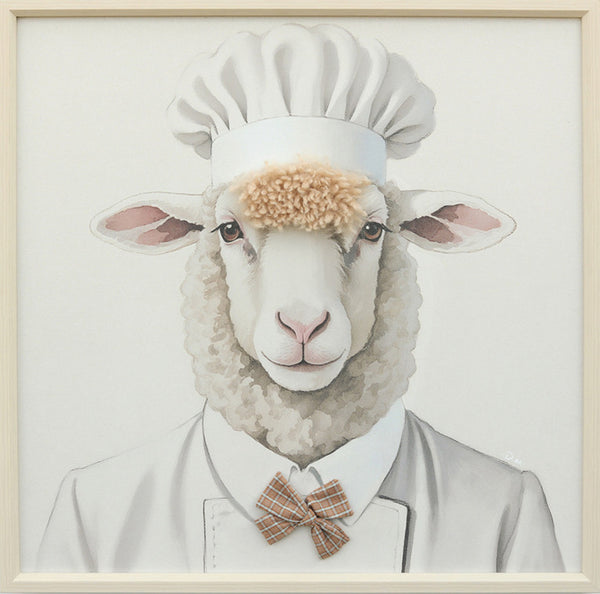 Aaibaar canvas schilderij met lijst & imitatie bont Chef schaap 60x60 cm