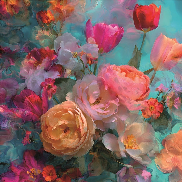 Glasschilderij geschilderde bloemen 80x80cm