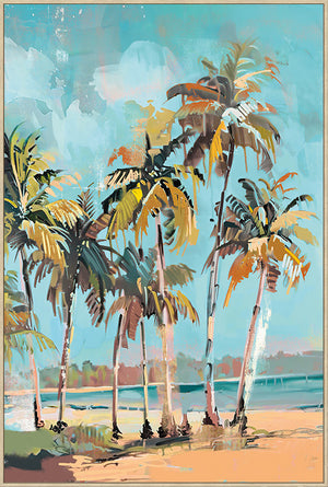 Canvas schilderij Handgeschilderd met lijst  'Palmbomen' 80x120 cm