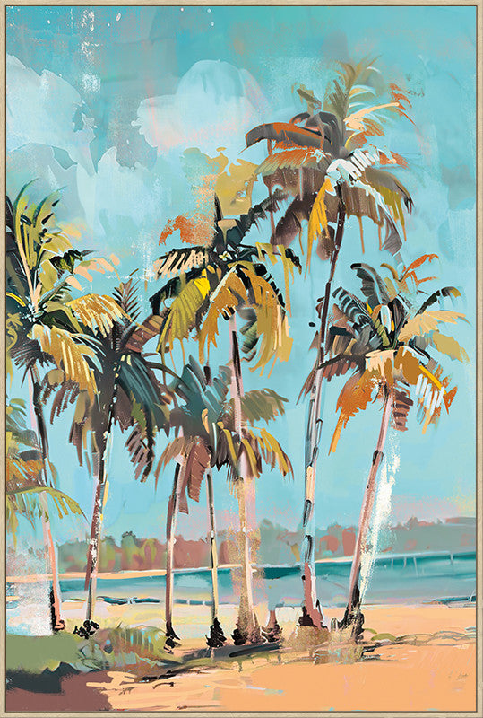 Canvas schilderij Handgeschilderd met lijst  'Palmbomen' 80x120 cm