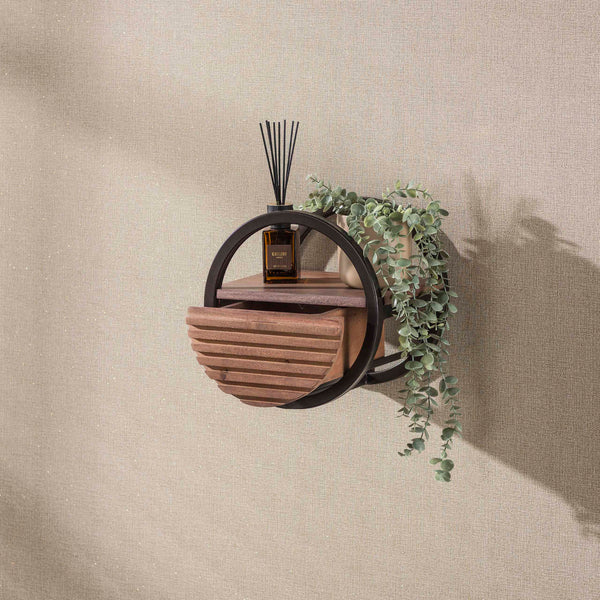 Wandschap set 3 stuks Circular 1 lade Ø30,40 &50 cm / Massief acacia bruin