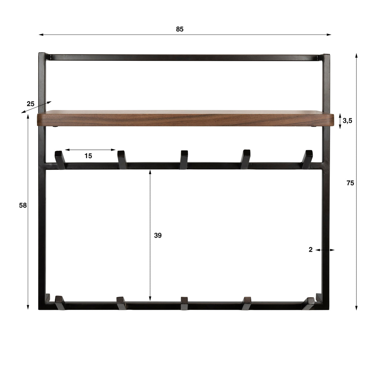 Kapstok Air Solid hoog 2x6 haken / Massief acacia bruin van Idéco Design, foto 4