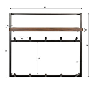 Kapstok Air Solid hoog 2x6 haken / Massief acacia bruin