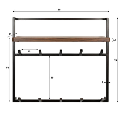 Kapstok Air Solid hoog 2x6 haken / Massief acacia bruin van Idéco Design, foto 4