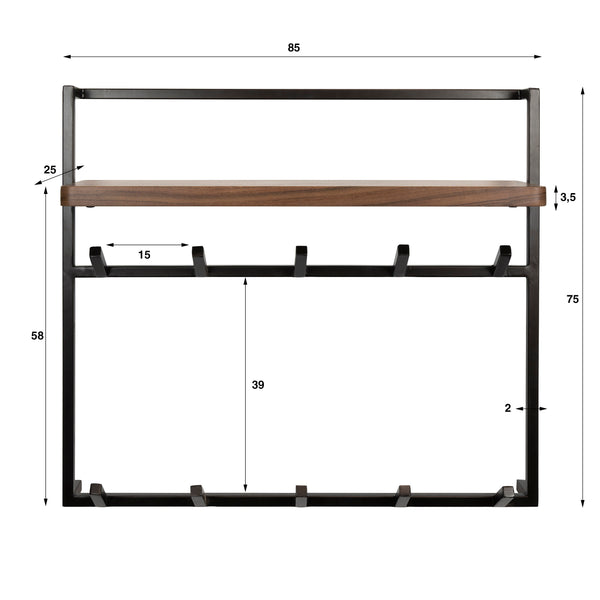 Kapstok Air Solid hoog 2x6 haken / Massief acacia bruin