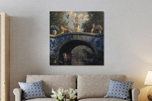 Glasschilderij Blauwe brug met tijgers 1 80x80 cm