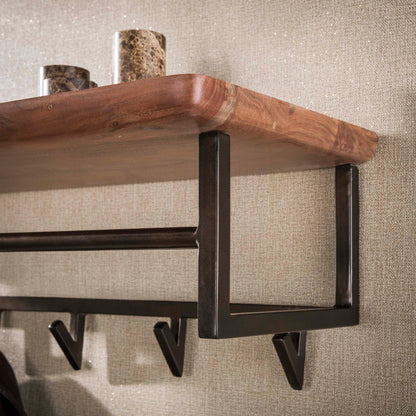 Kapstok Edge Curve 6 haken / Massief acacia bruin van Idéco Design, foto 3