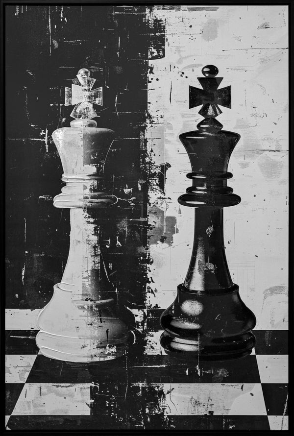 Canvas schilderij Handgeschilderd met lijst  'Schaken' 80x120 cm (Magazijn sale)