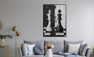 Canvas schilderij Handgeschilderd met lijst  'Schaken' 80x120 cm (Magazijn sale)