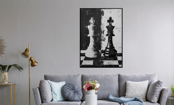 Canvas schilderij Handgeschilderd met lijst  'Schaken' 80x120 cm (Magazijn sale)