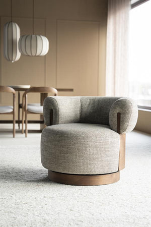 Fauteuil Nila Eleonora bruin hout  - Vanu stof taupe