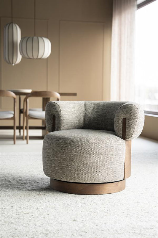 Fauteuil Nila Eleonora bruin hout  - Vanu stof taupe