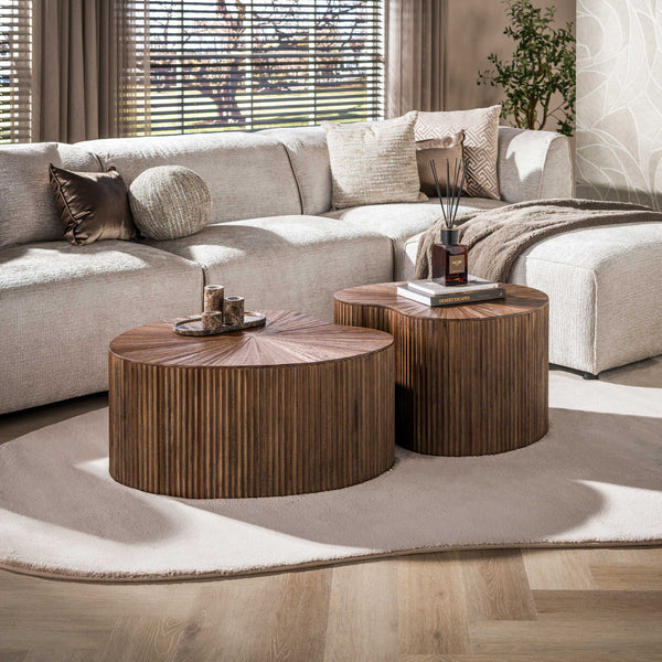 Salontafel Maya Teak niervormig set van 2 / Massief teak espresso
