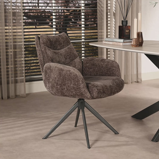 Armstoel lounge met draaifunctie.  Rich taupe stof
