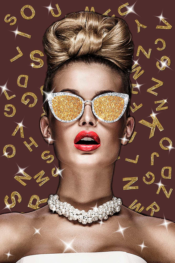 Glasschilderij fashion vrouw zonnebril 80x120 cm