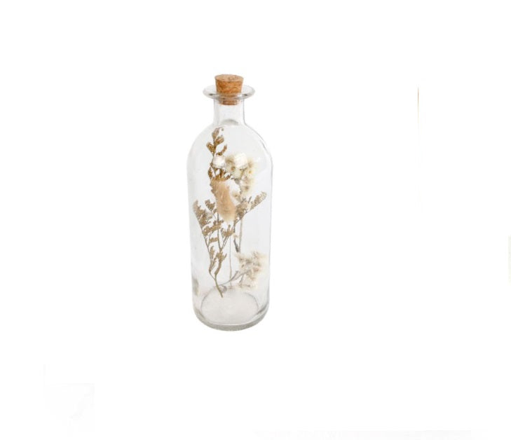 Fles droogbloemen glas