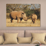 Glasschilderij dieren: Neushoorns 120x80 cm (Premium)